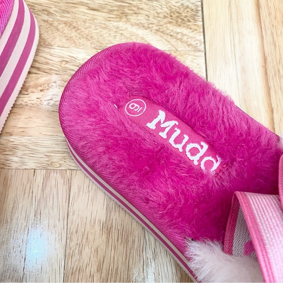 MUDD Stormy Fuchsia/White Fuzzy Elastic Slingback Slides Platform Slippers Sz 9 - Picture 15 of 16